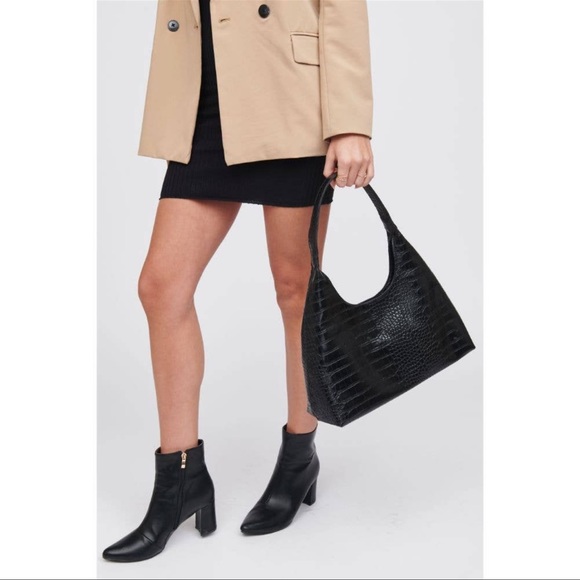 NWT Black Vegan Leather Croc Design Hobo - Picture 3 of 8